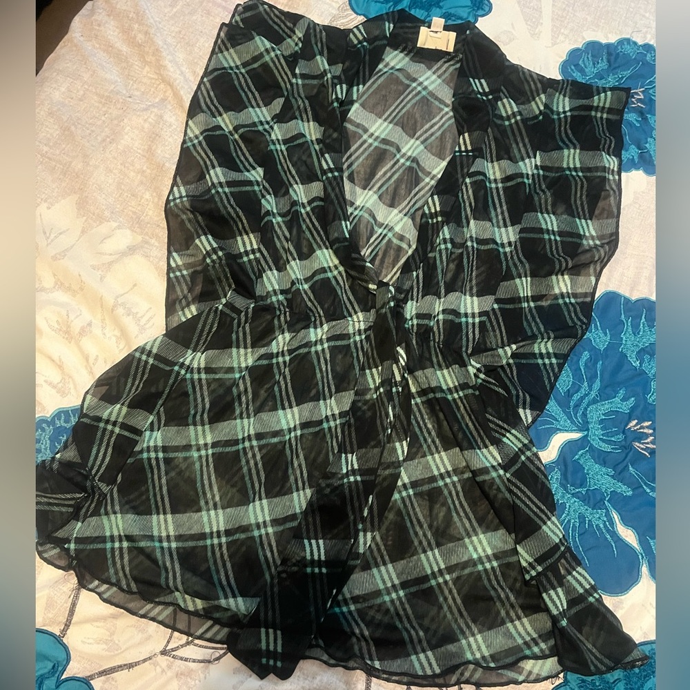 Lashes Sheer Plaid Blouse Size M